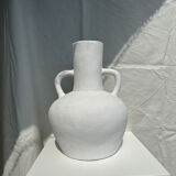 Handcrafted terracotta vase painted white with double handles h:40 d:30