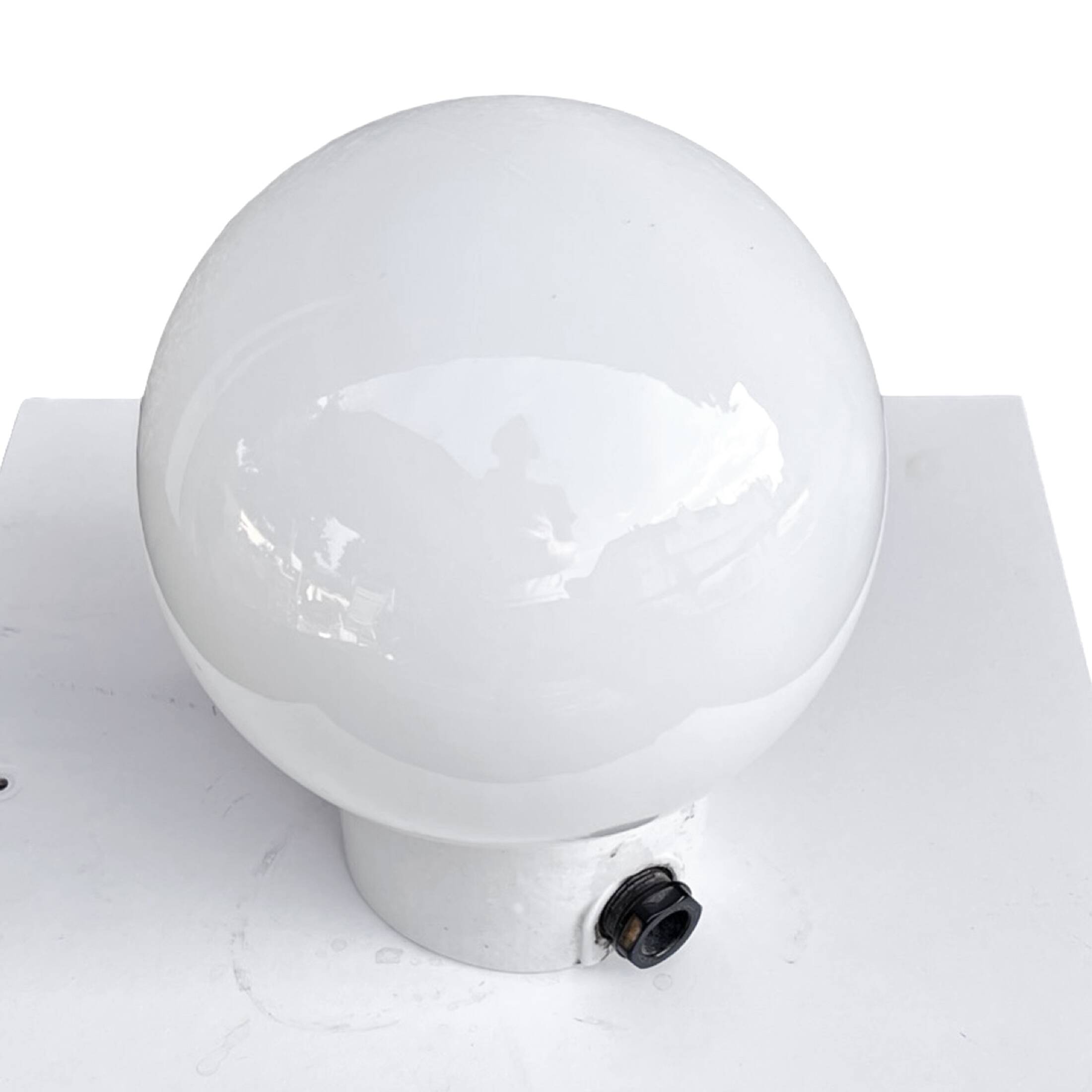 Industrial wall lamp, white, glass, foton, poland, 1960s.
