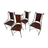 4 chaises en métal avec assise et dossier tressés