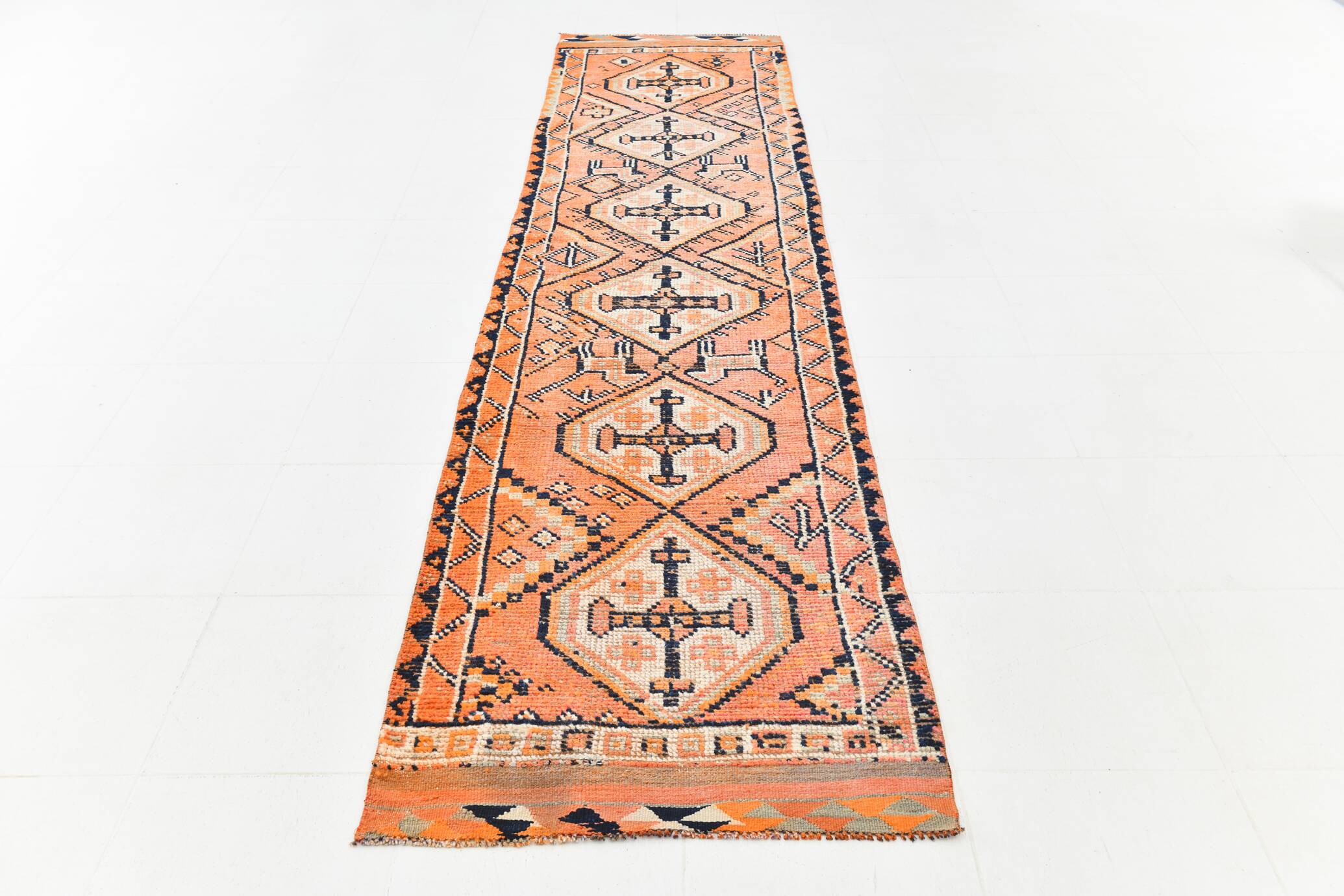 3x13 Faded Orange Vintage Runner Rug, 87x383Cm SK 23482