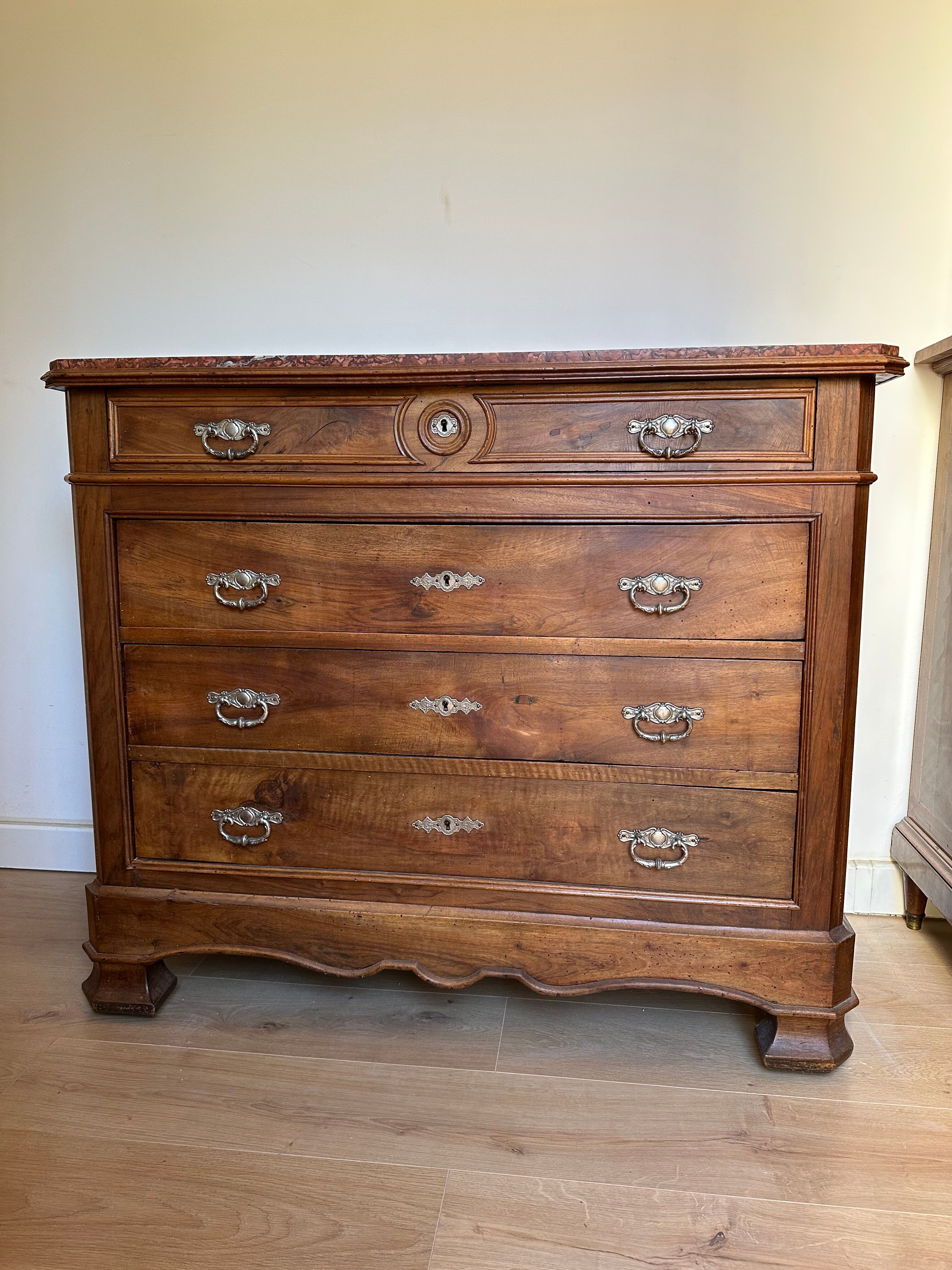 Louis-Philippe walnut commode with marble top