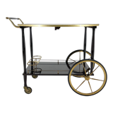 Mid-century italian brass & stained mahagony in high gloss finish bar cart