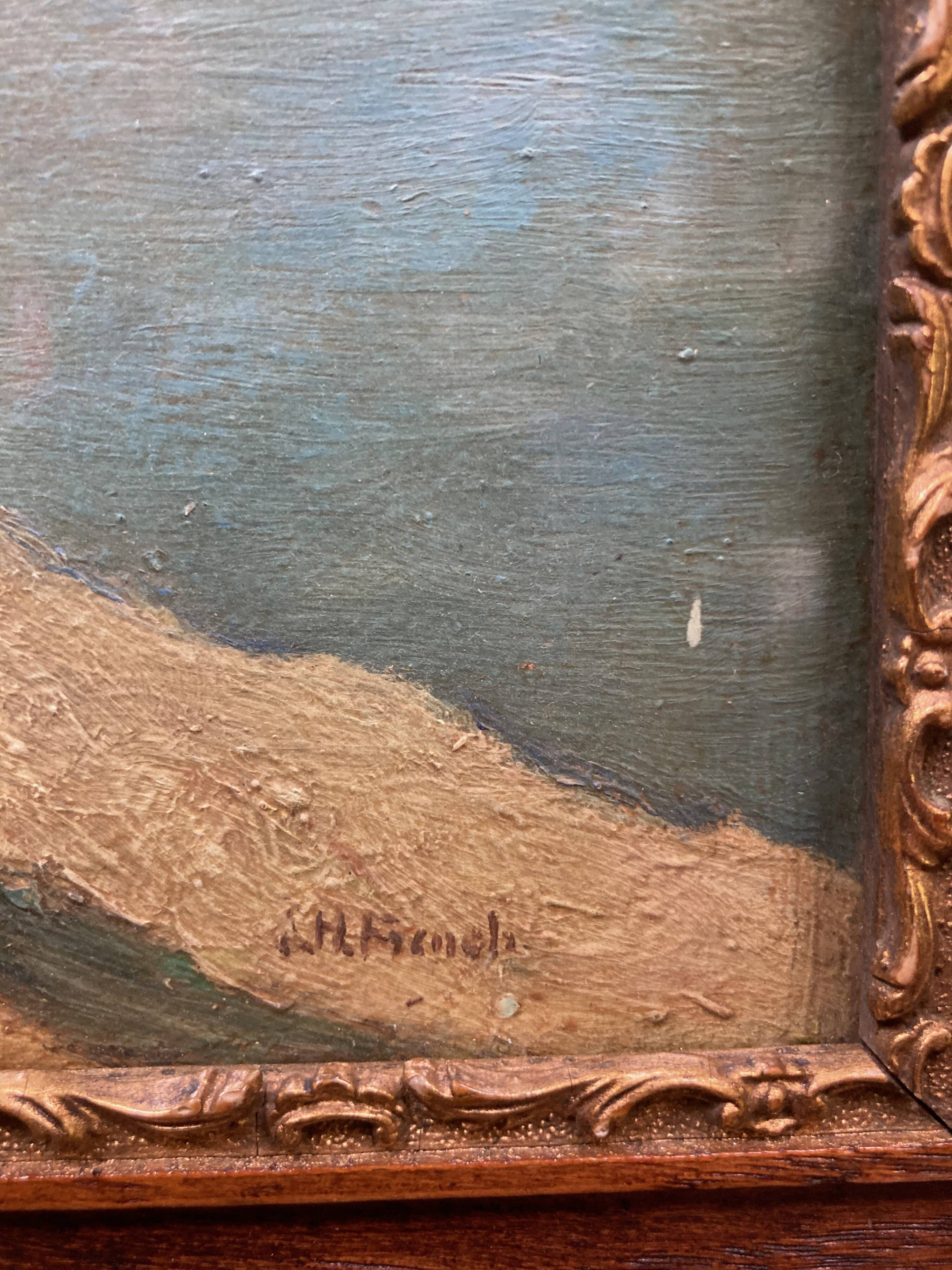 Oil painting of Harwich Docks by Geoffrey French. 1930