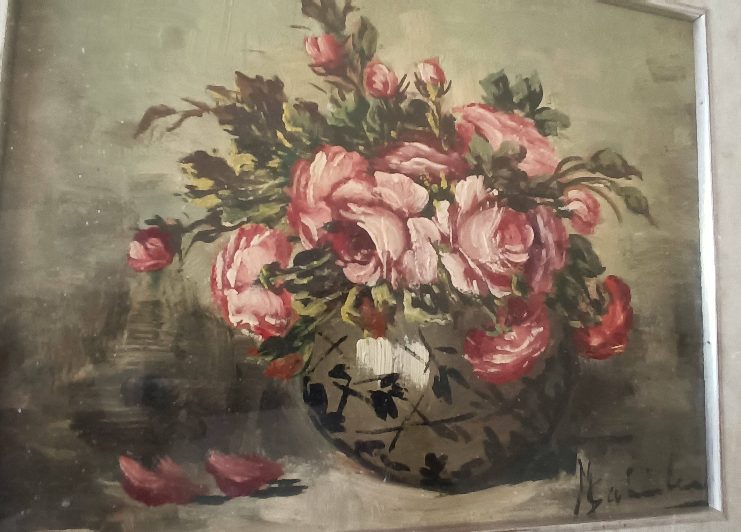 Peinture à l'huile sur fleurs de table mauro salimbeni (milan 1874-1942 turin)