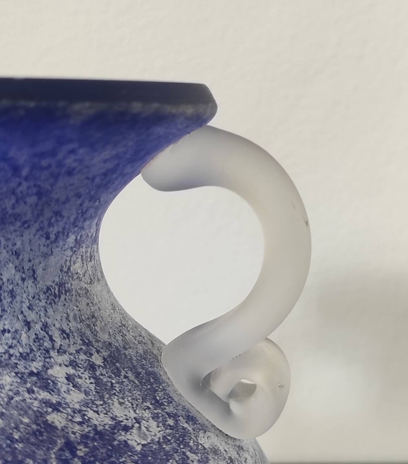 Vintage cobalt blue powdered glass amphora vase