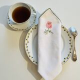 Set of 12 vintage hand-embroidered cotton white napkins.