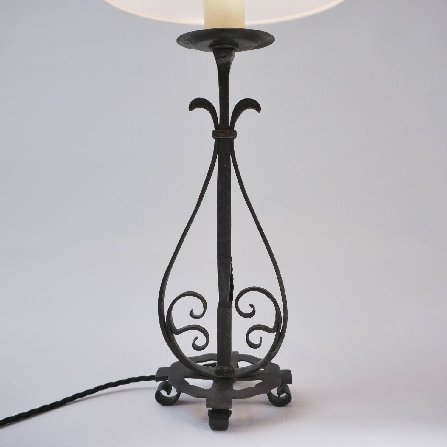 Arts & Crafts pair antique wrought iron table lamps 1920's English, rewired