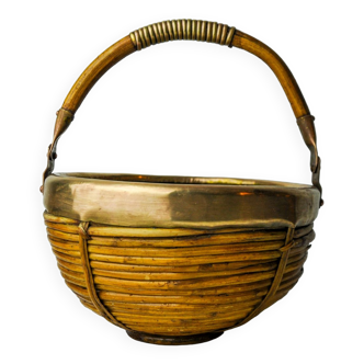 Rattan and brass basket, Italy, 1970