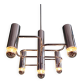 Lustre géométrique en métal chromé, design Gaetano Sciolari, 1970