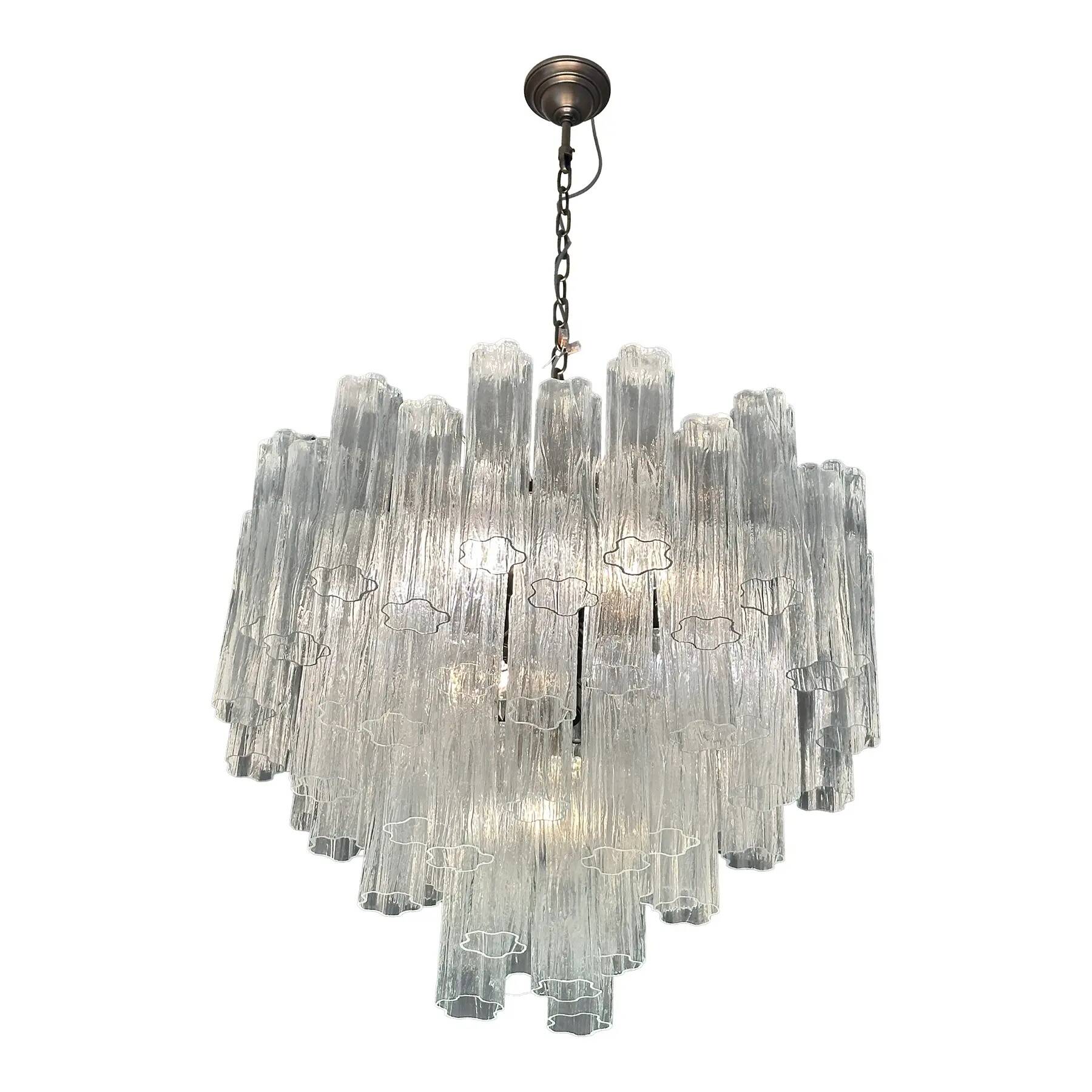 Contemporary Transparent “Tronchi” Murano Glass Burnished Chandelier in Venini
