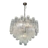 Contemporary Transparent “Tronchi” Murano Glass Burnished Chandelier in Venini