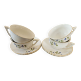 charming set of 4 cups and their 4 matching saucers in earthenware