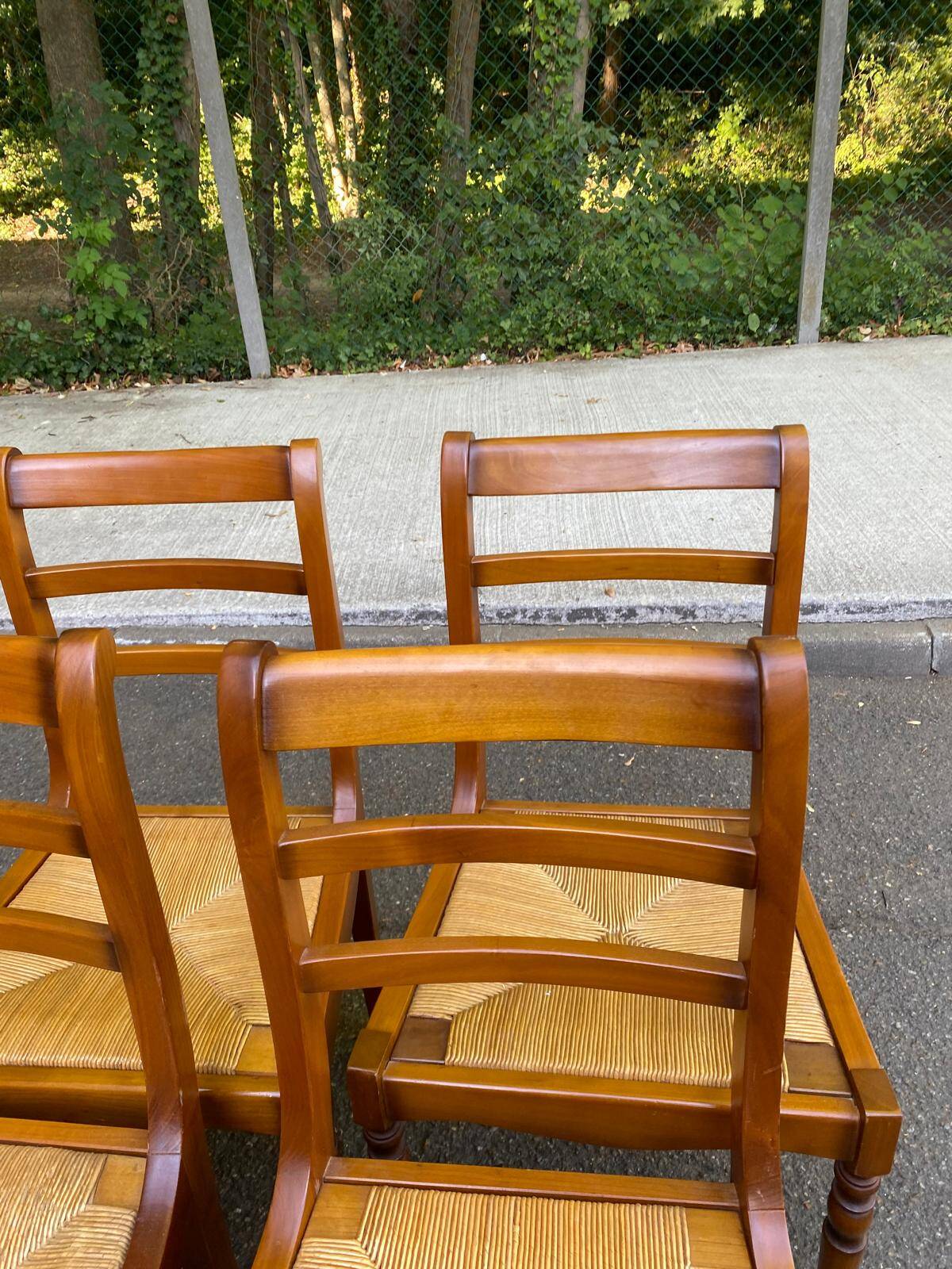 4 chaises de salle à manger en bois massif paillées 80s