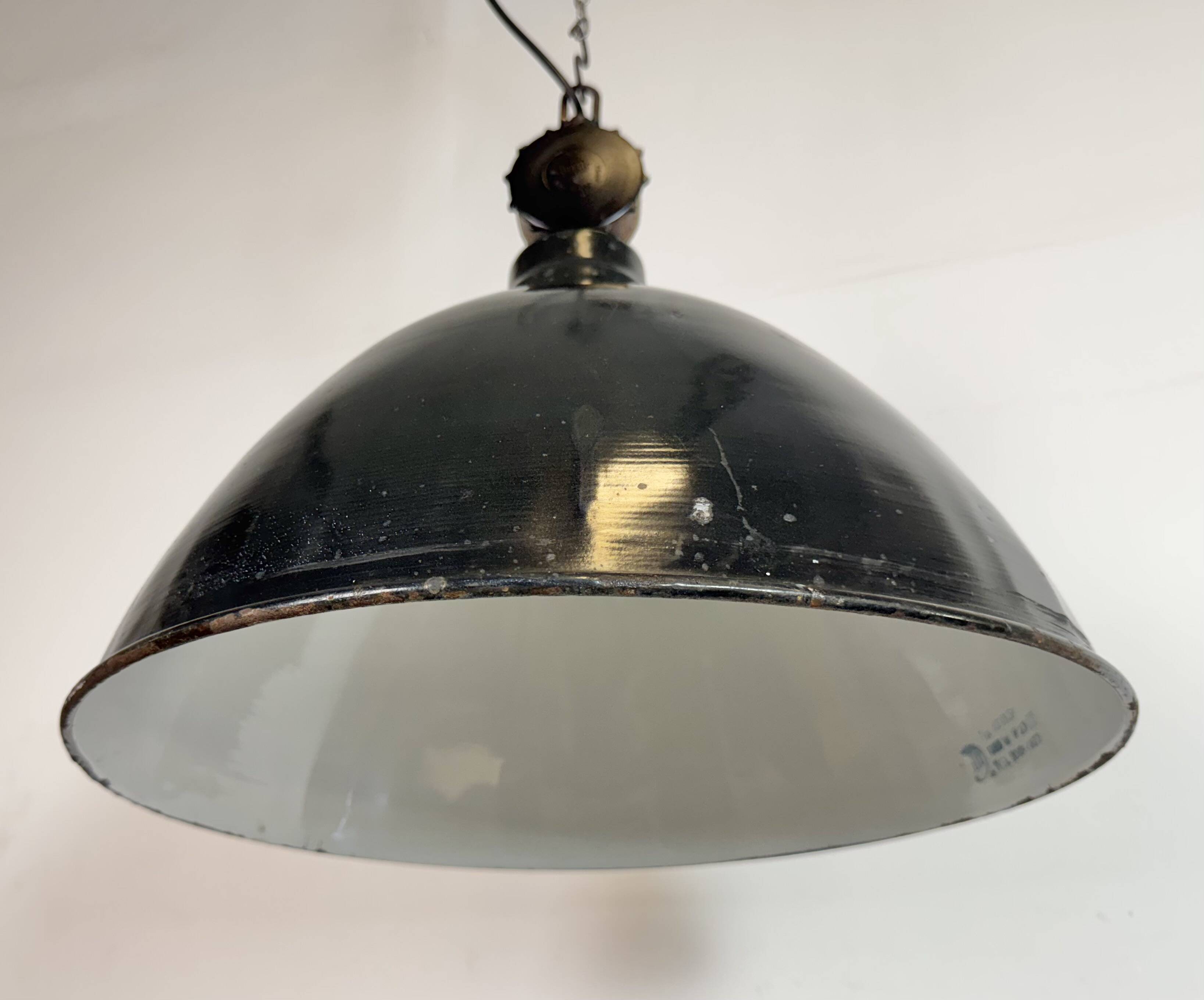 East German Black Enamel Factory Light by Lbd Veb Leuchtenbau Dresden, 1950