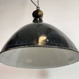 East German Black Enamel Factory Light by Lbd Veb Leuchtenbau Dresden, 1950