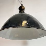 East German Black Enamel Factory Light by Lbd Veb Leuchtenbau Dresden, 1950