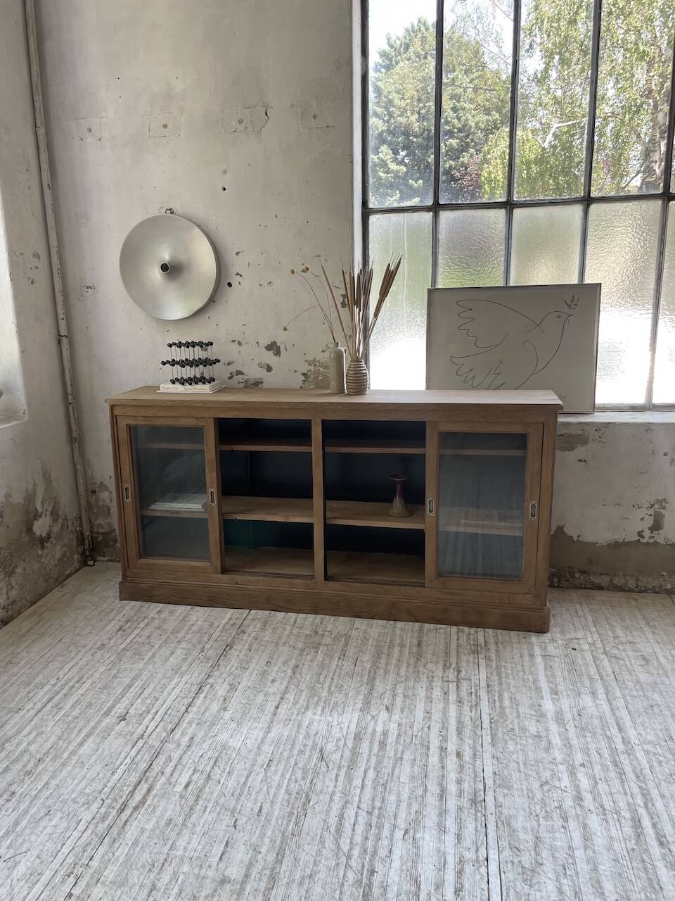 Oak sideboard with glass doors