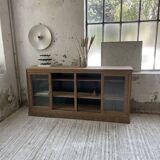 Enfilade meuble de métier chêne portes vitrées