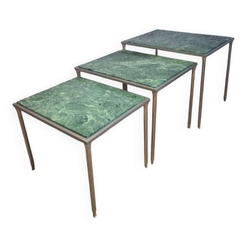 Nest tables in green marble and metal - in the style of Maison Jansen - 1970s.