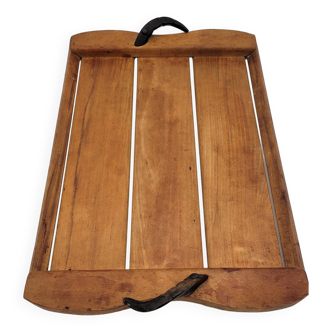 Wooden tray with ram horn handles