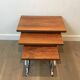 Set of 3 nesting tables in exotic wood and chrome