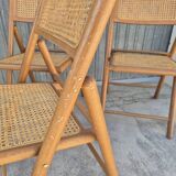 Set of 4 vintage Italian folding chairs in cane 1970s