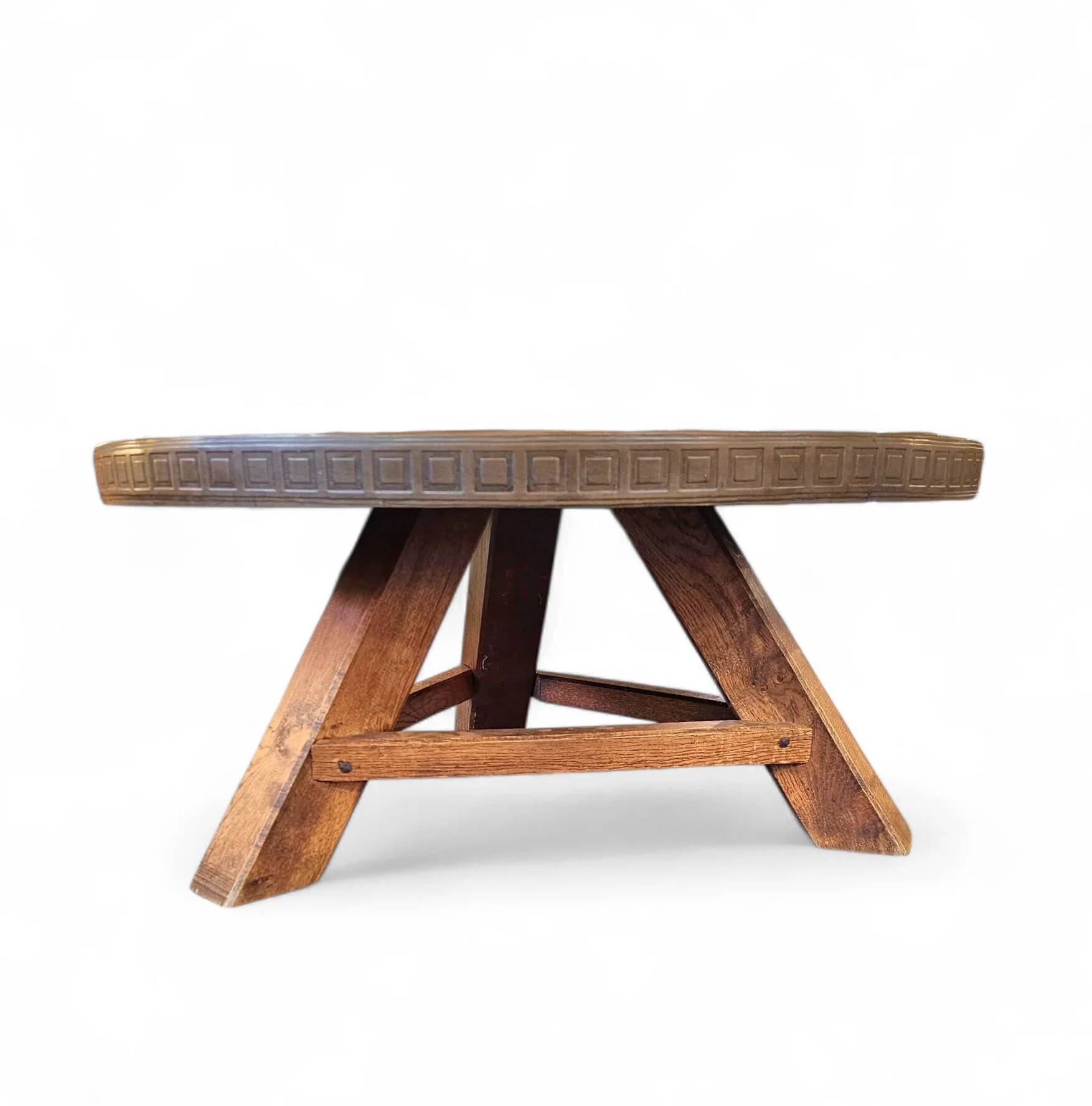 Round brutalis coffee table with brass / copper top / 1960s