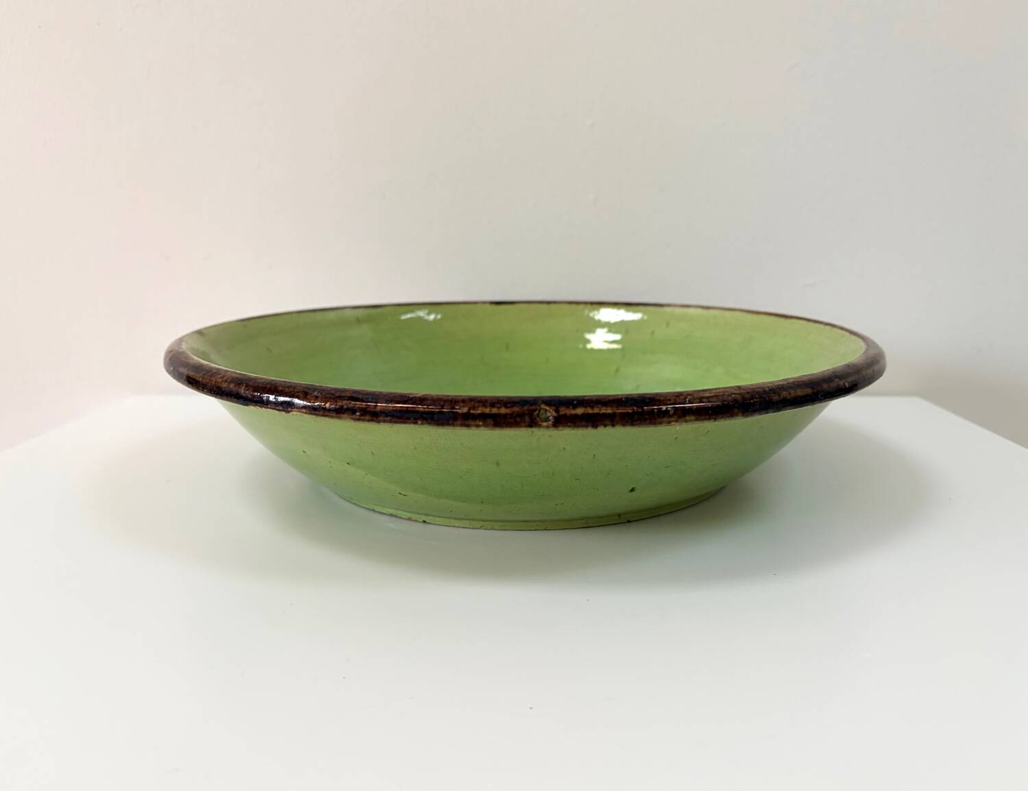 green glazed earthenware dish from the 1950s - Dieulefit