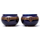 Paire de cache-pots - signée et numérotée sarreguemines - bleu cobalt foncé - xixème