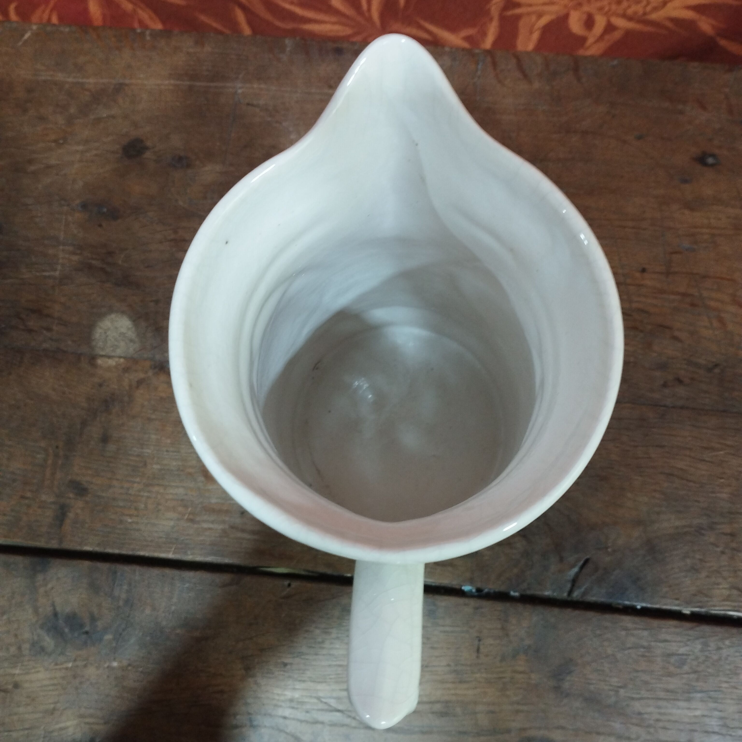 Signed cracked ceramic water pitcher - white - shabby style