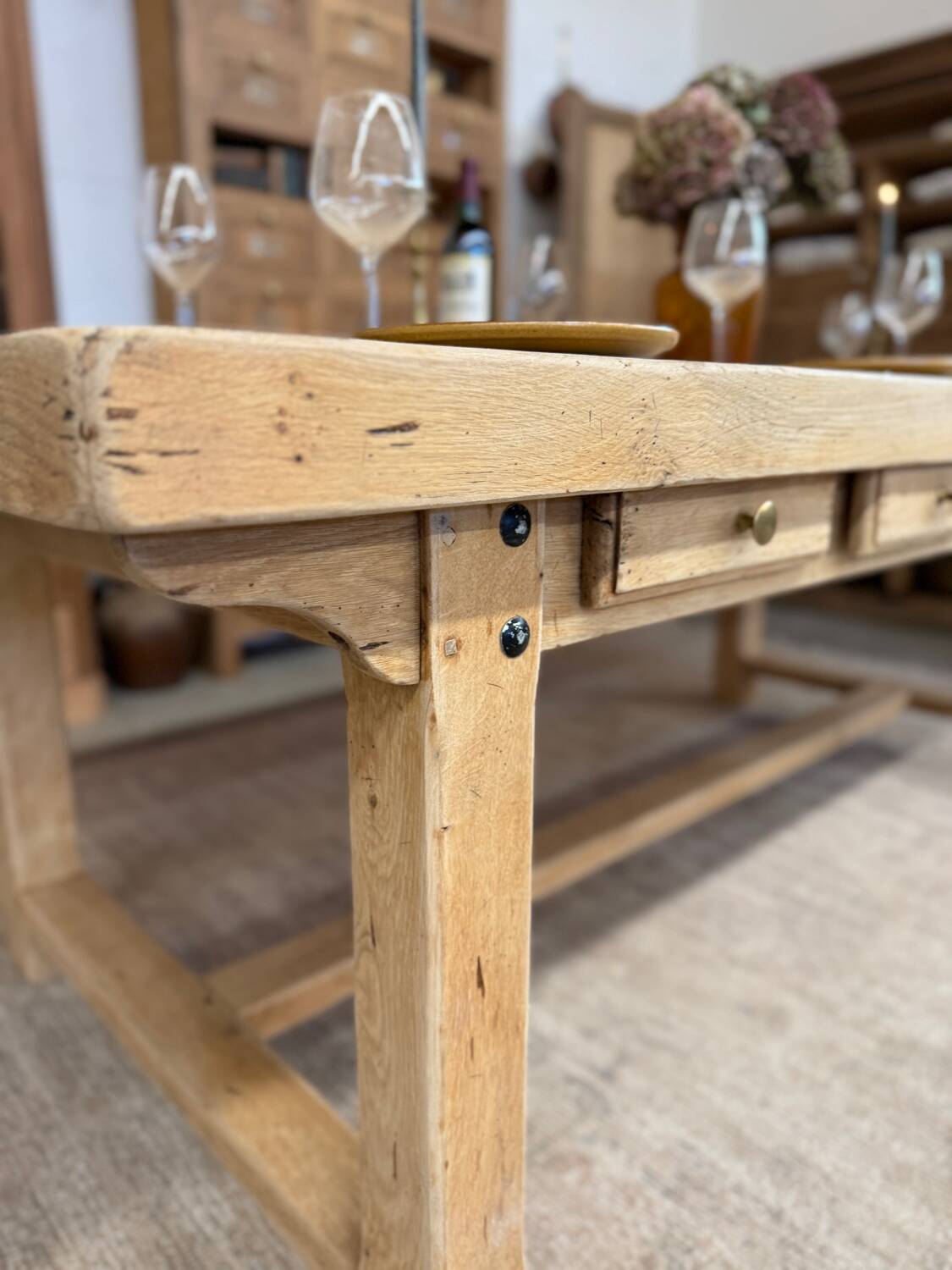 Large farmhouse table with 10 drawers