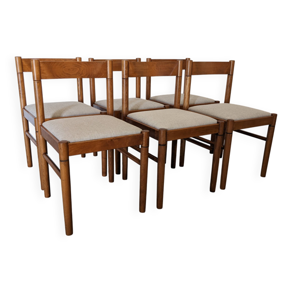 Série de 6 chaises brutalistes en hêtre, France vers 1970