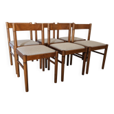Set of 6 brutalist beech chairs, France circa 1970.