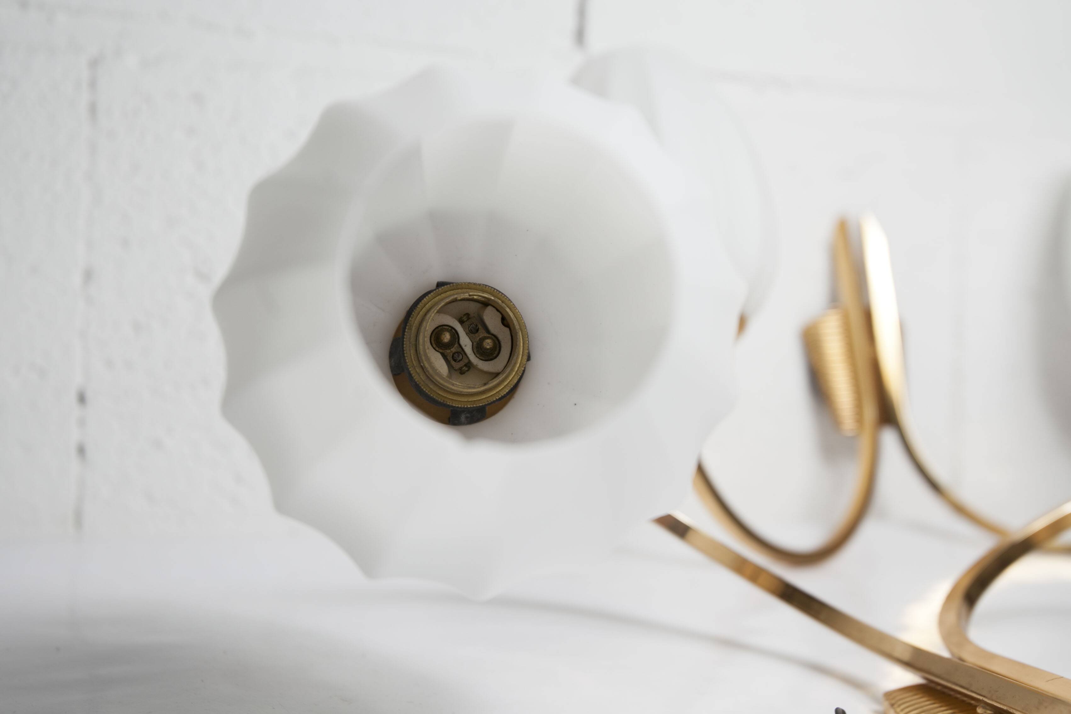 Pair of 1960 opaline and brass wall lights from Italy