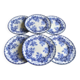 6 flat plates, Creil and Montereau earthenware, late 19th century, Flora decor