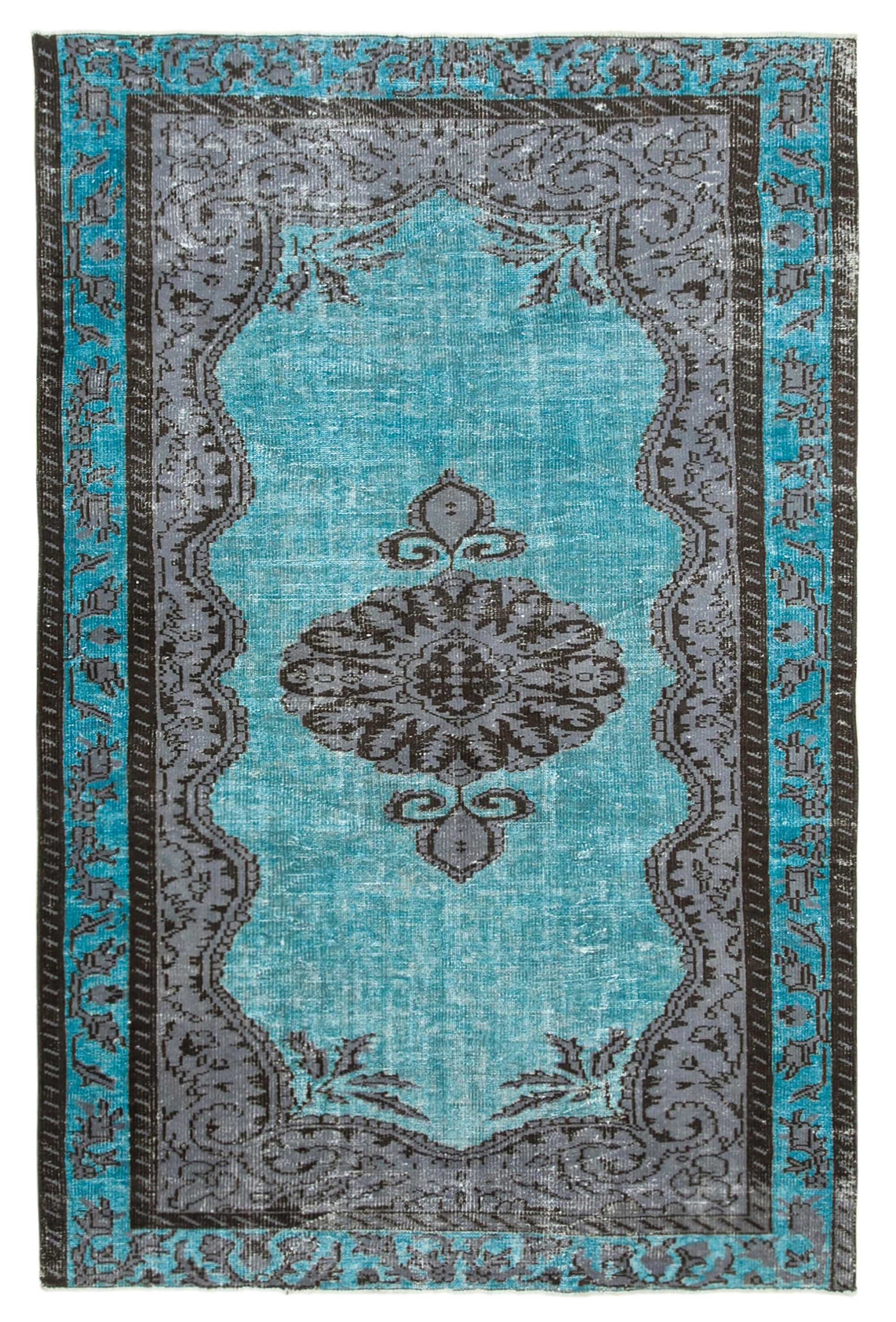Handmade Rustic Anatolian 1980s 180 cm x 275 cm Turquoise Rug