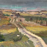 Original Swedish Oil on Canvas – "Coastal Scene with Horses" by Georg Lodström – Signed – 1947 – Framed – 77 × 66 cm