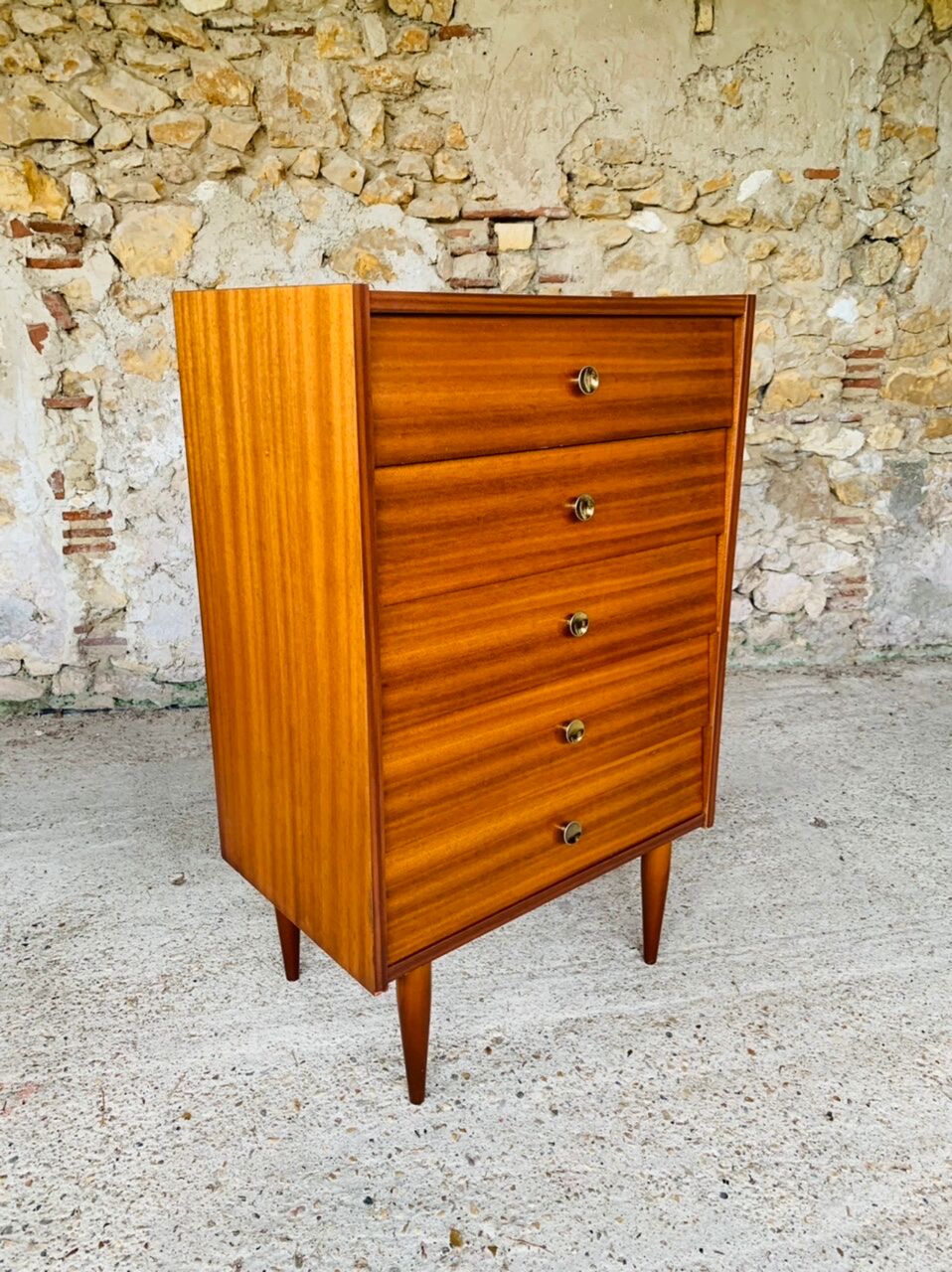 Vintage chest of drawers, 5 drawers in teak Circa 60