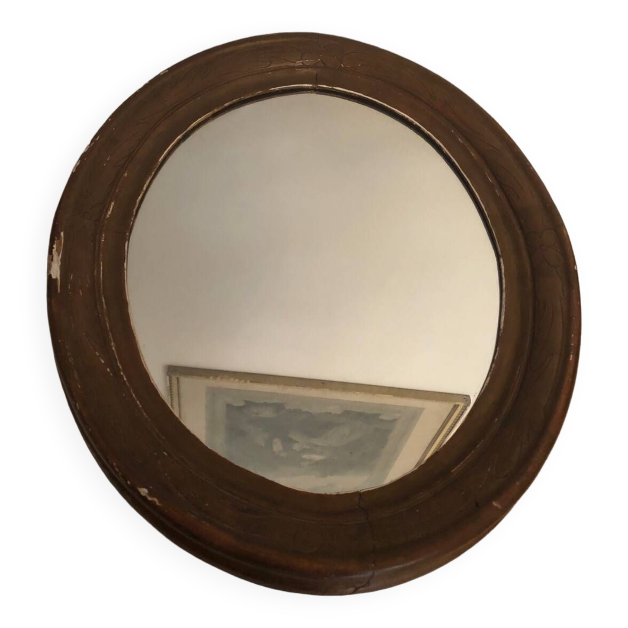 Old art deco oval wooden mirror