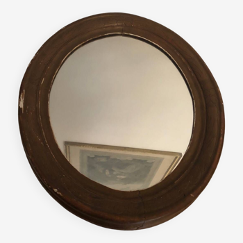 Old art deco oval wooden mirror
