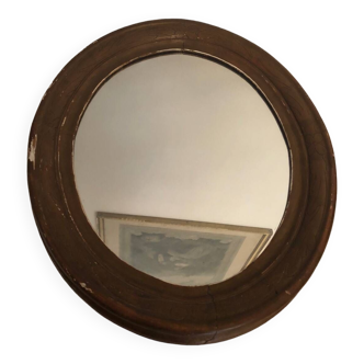 Old art deco oval wooden mirror