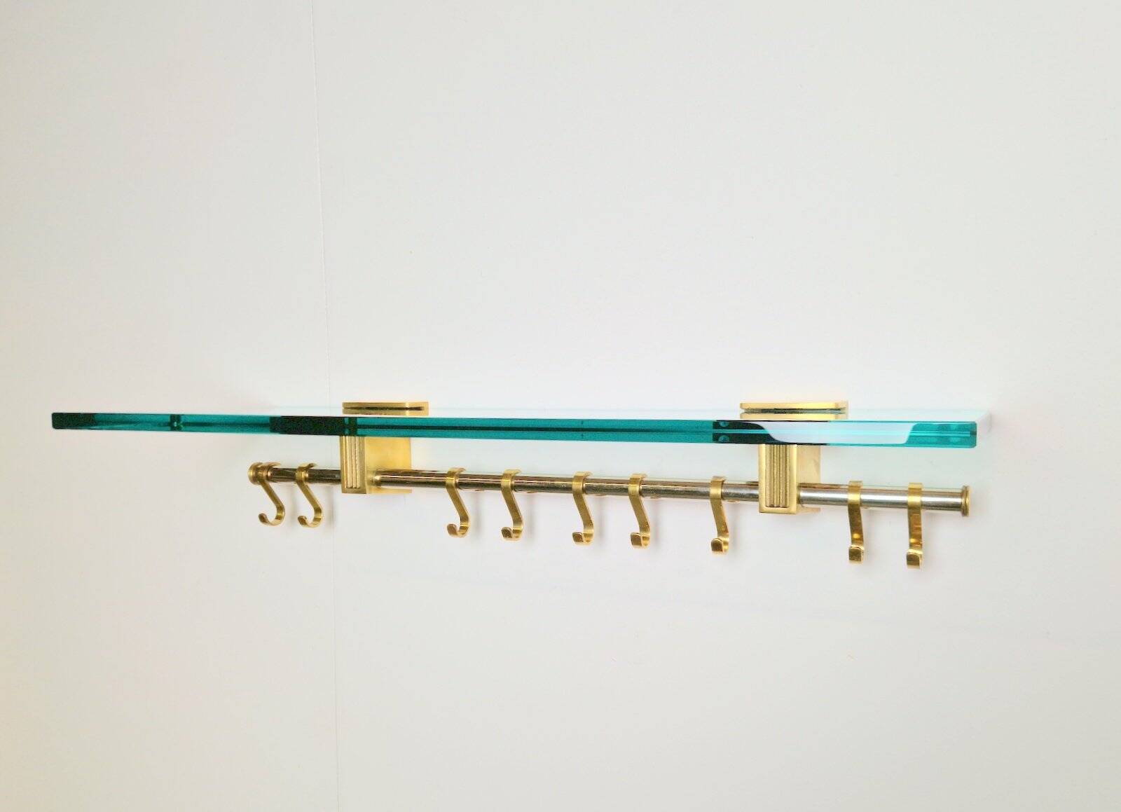 Brass and Glass R14G Wall-Mounted Coat Rack from Peter Ghyczy, 1980s