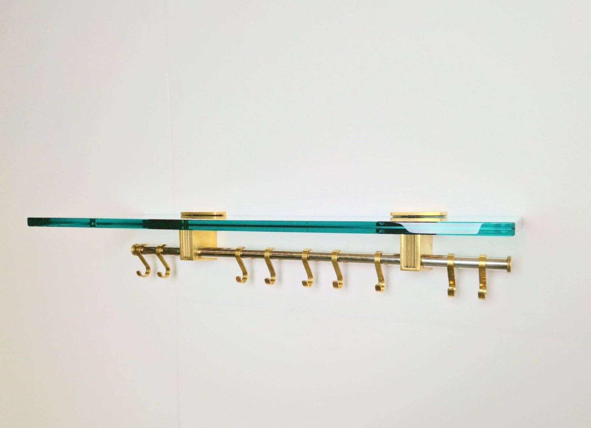 Brass and Glass R14G Wall-Mounted Coat Rack from Peter Ghyczy, 1980s