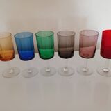 6 straight wine glasses in different colors with colorless stems 10cl - vintage