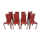 Red leather dining chairs by De Couro Brazil, 1980s - set of 8