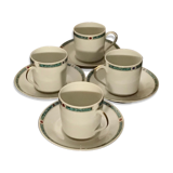4 cups and saucers made of porcelain from Limoges, Haviland, green Châtelaine model