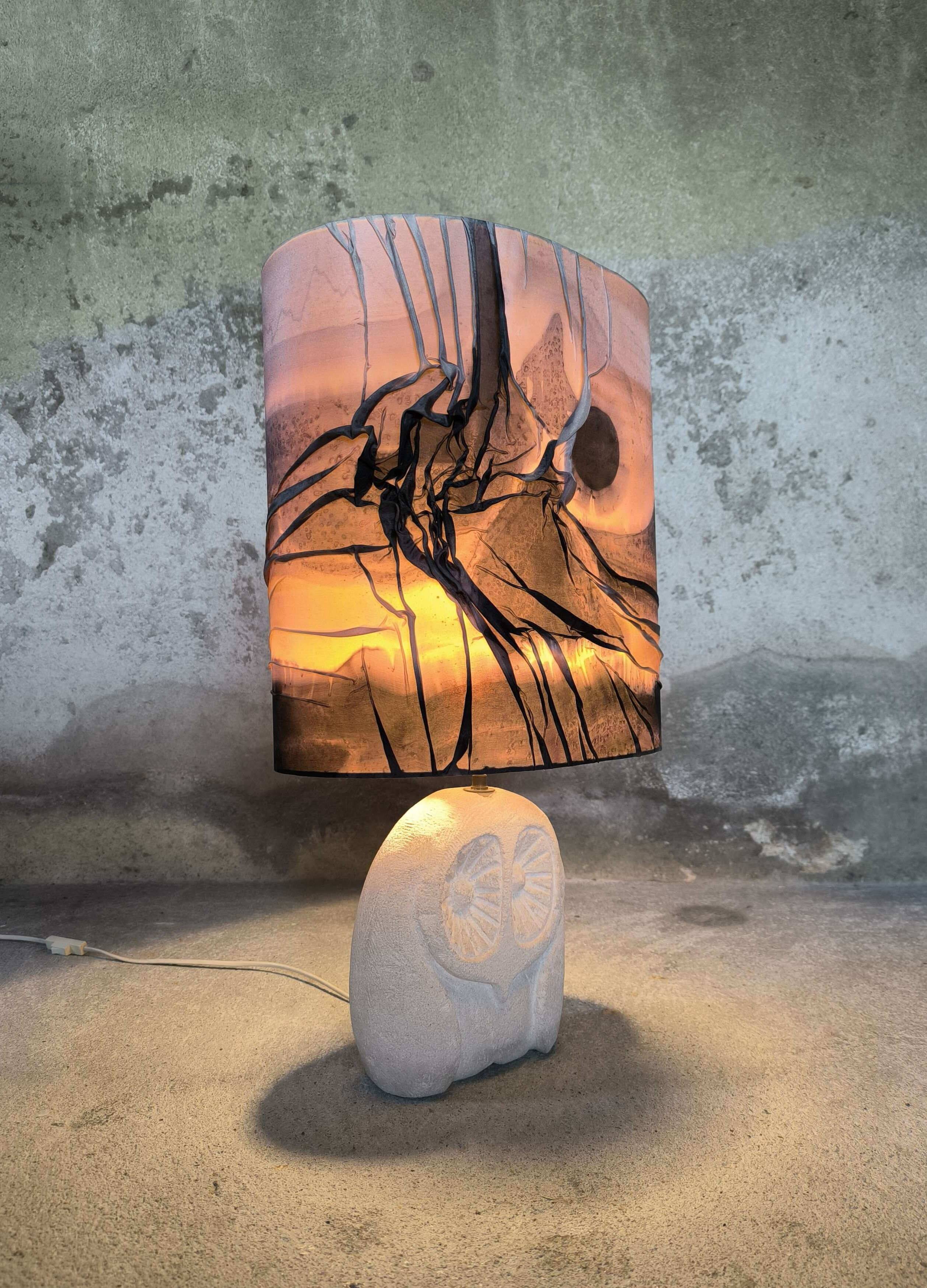 Vintage owl lamp made of natural stone