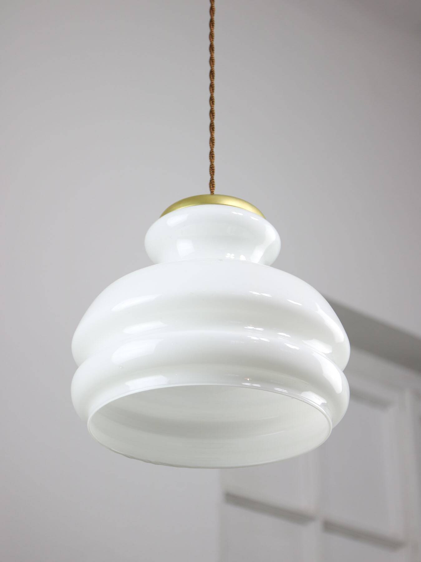 Mid-century italian brass and opaline pendant lamp, 1950s