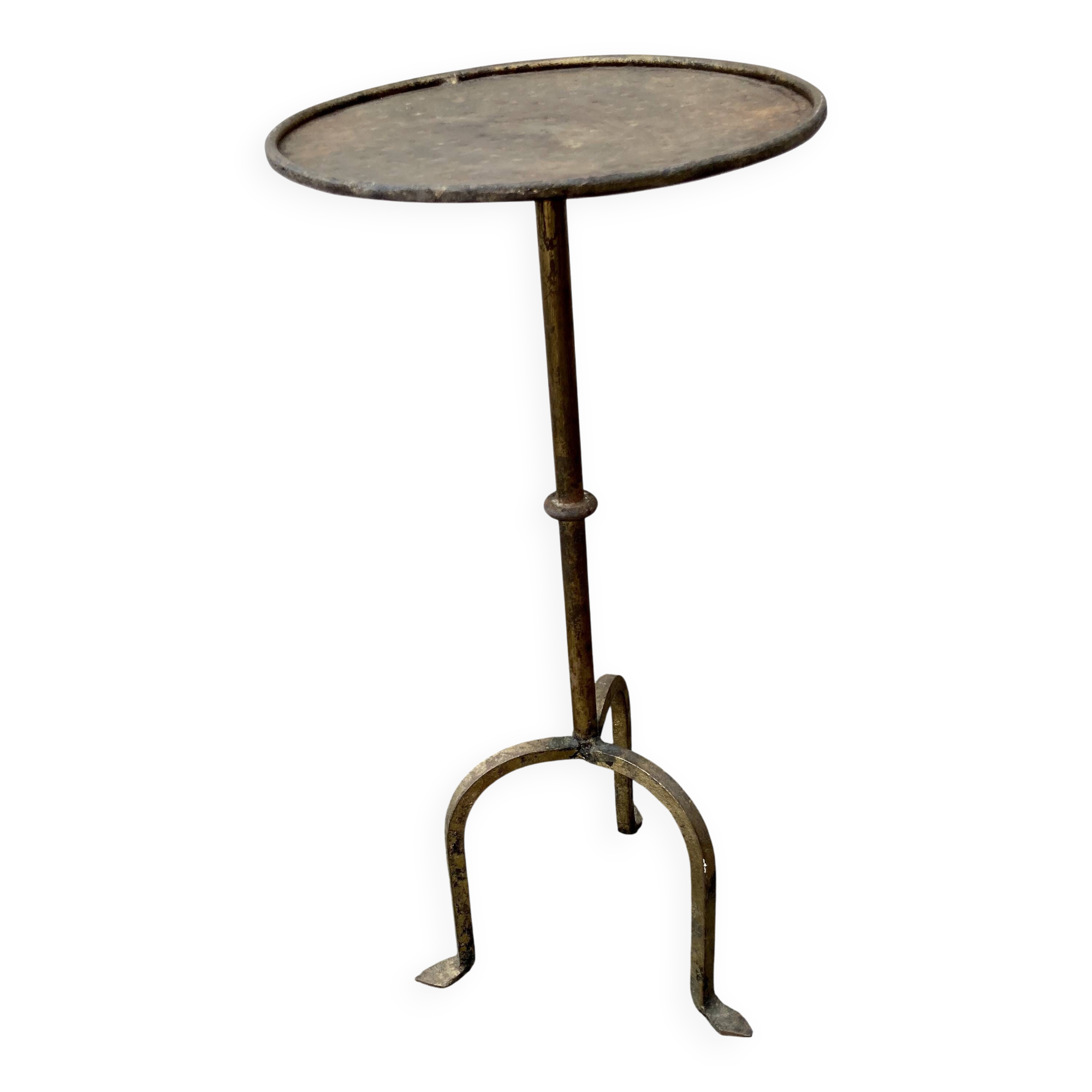 Henri POUENAT (1934-1987) Steel table or pedestal table with a golden patina