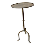 Henri POUENAT (1934-1987) Table ou guéridon en acier à patine mordorée